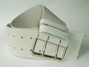 Second - Wide Creamy White Leather Belt with Double Prong Roller Buckle - 80mm - 42 inch 14 inches from tip