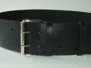 Wide Black Leather Belt with Double Prong Roller Buckle - 80mm - 44 inch