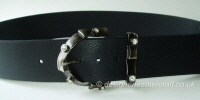Wide Leather Belt in Black with Vintage Diamante Buckle -  60mm - 46 inch