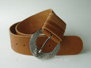 Wide Tan Reversible Leather Belt with Vintage Flower Buckle - 60mm - 43 inch